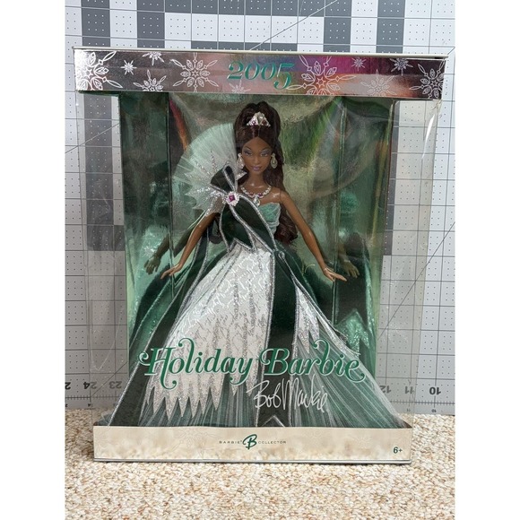 NRFB 2005 Holiday Barbie Doll Bob Mackie Emerald Green Dress African  American